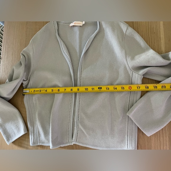 Tory Burch| Gray open front cardigan, slightly cropped with Knit eyelet detail• - Picture 13 of 15
